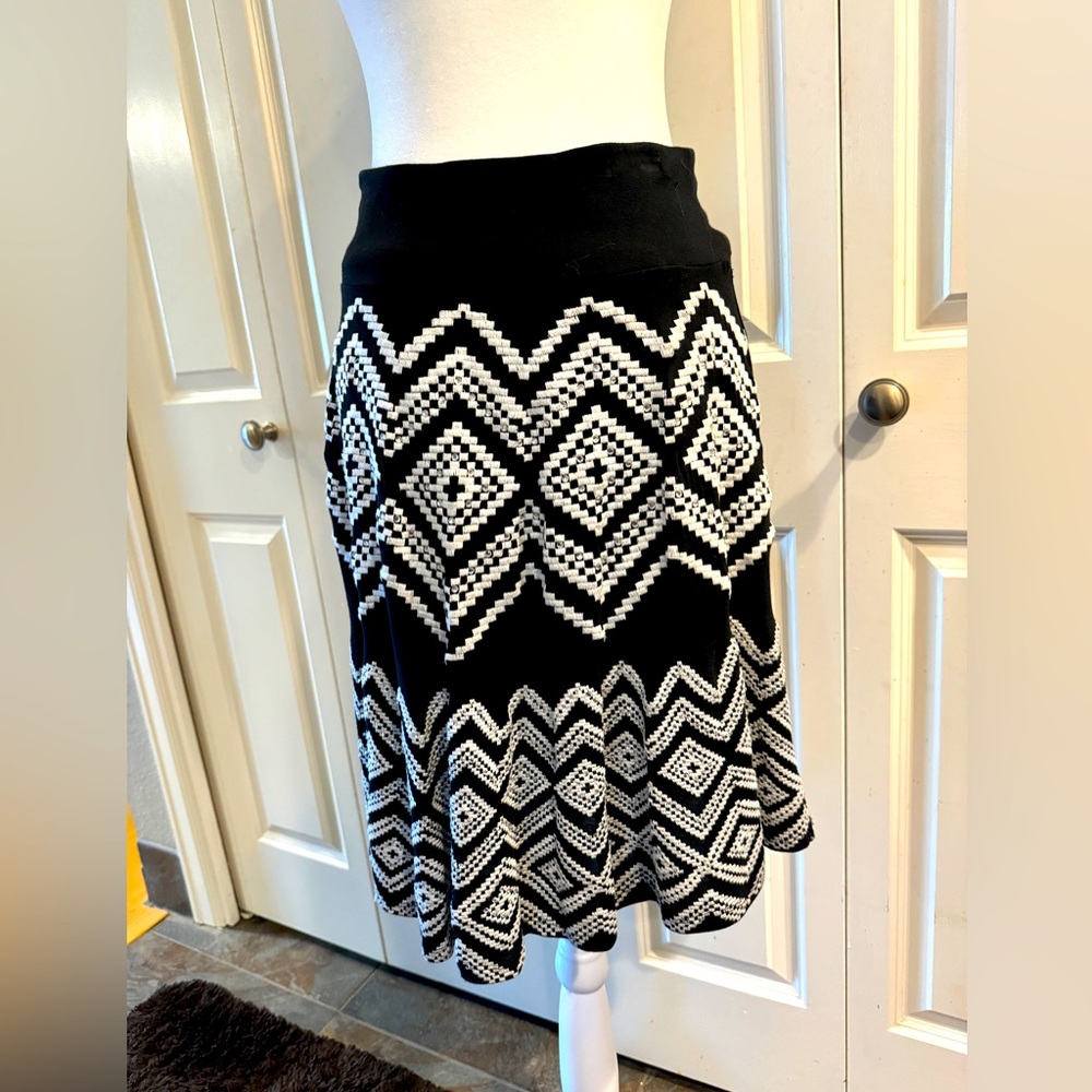 INC. Black knit skirt …white appliqué with tiny rhinestones. Size Small